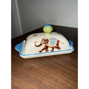 Dutch Wax Elephant Painted Butter Dish